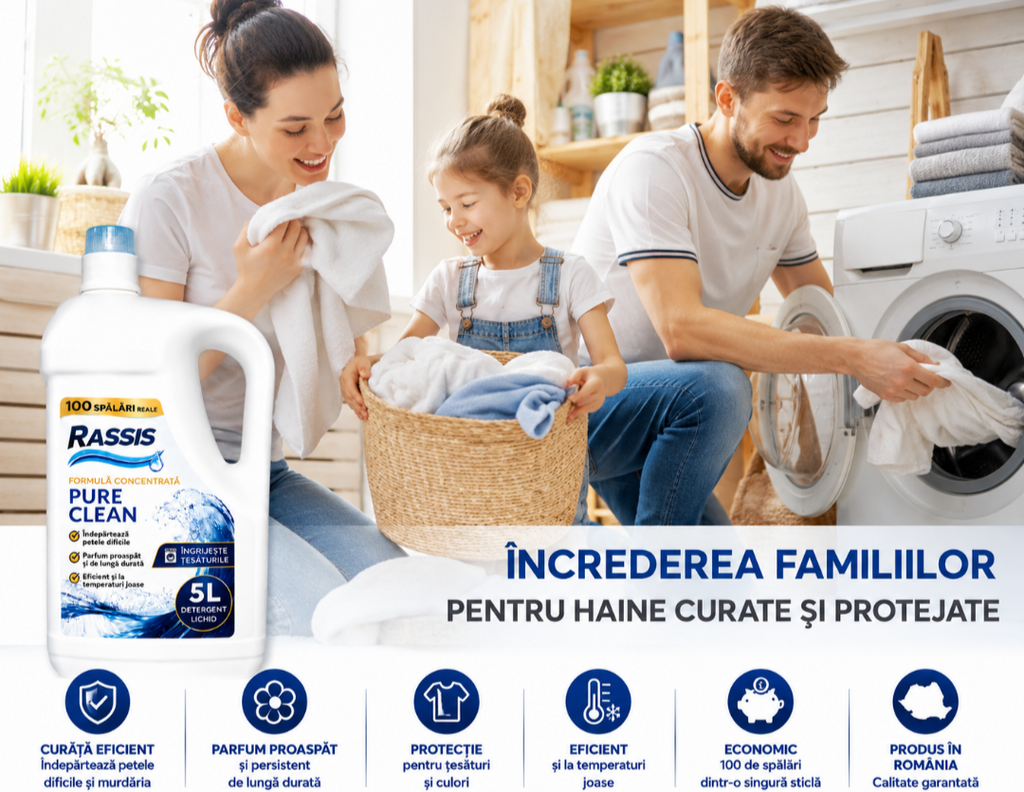 Detergent Lichid RASSIS Pure Clean 5L – 100 Spălări, Curățare Intensă & Parfum Persistent