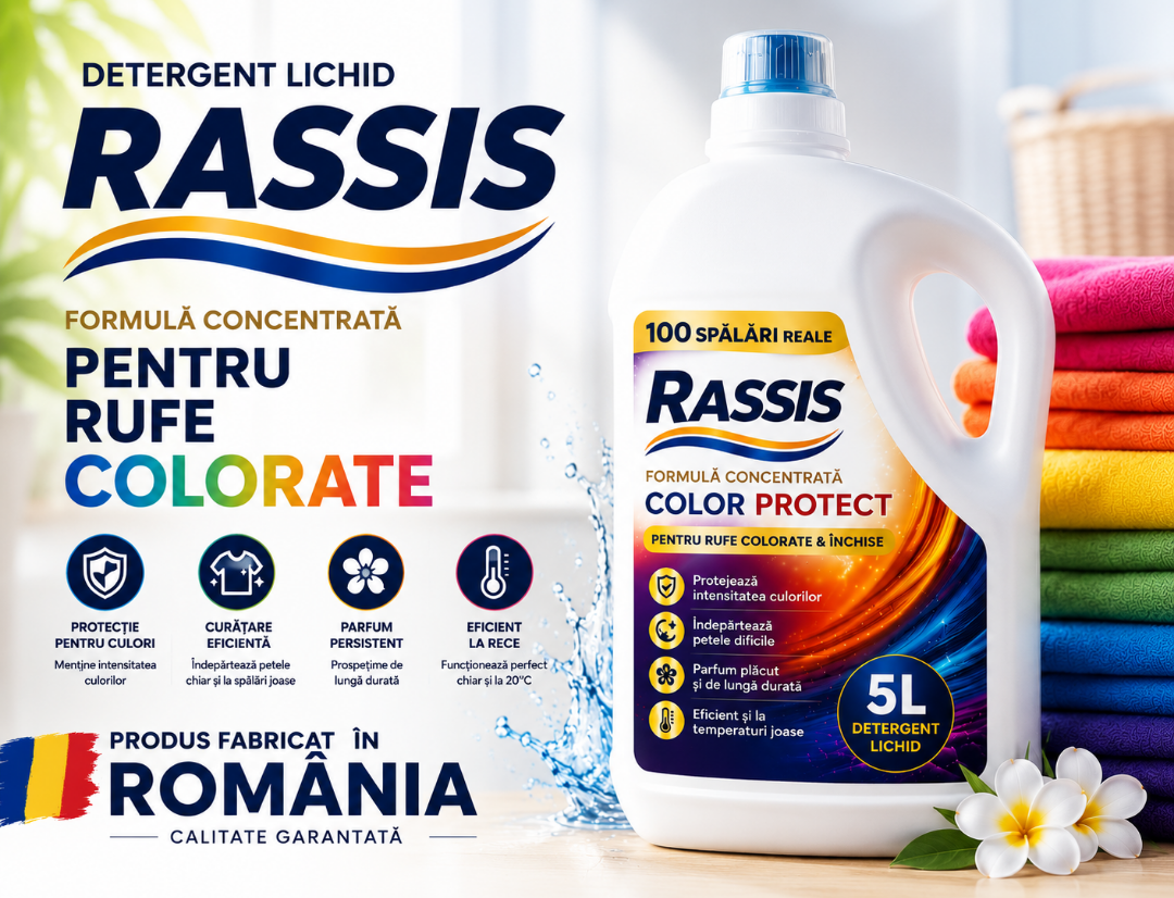 Detergent Lichid RASSIS Color Protect 5L – 100 Spălări Reale, Curățare Puternică & Protecție Intensă a Culorilor