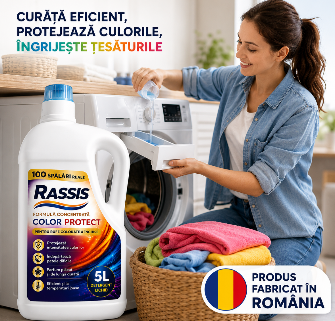 Detergent Lichid RASSIS Color Protect 5L – 100 Spălări Reale, Curățare Puternică & Protecție Intensă a Culorilor