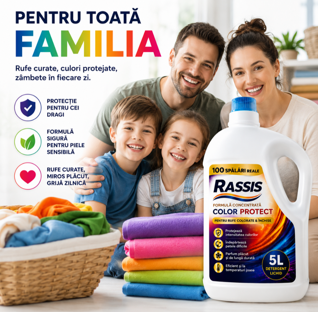 Detergent Lichid RASSIS Color Protect 5L – 100 Spălări Reale, Curățare Puternică & Protecție Intensă a Culorilor