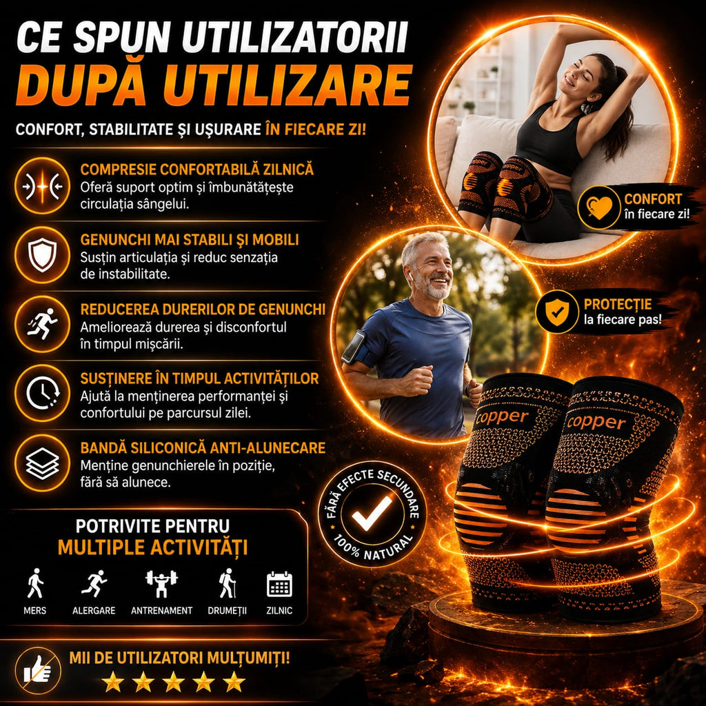 2 PERECHI Genunchiere cu insertie de Cupru – Compresie Elastică pentru Susținerea Genunchilor