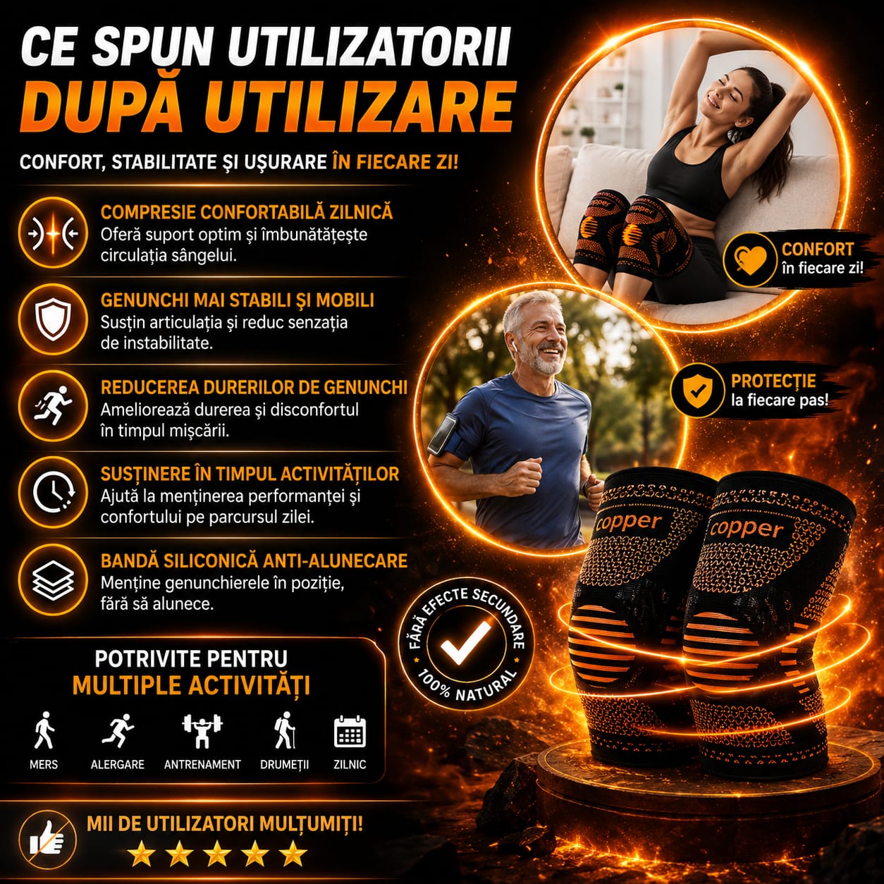 2 PERECHI Genunchiere cu insertie de Cupru – Compresie Elastică pentru Susținerea Genunchilor