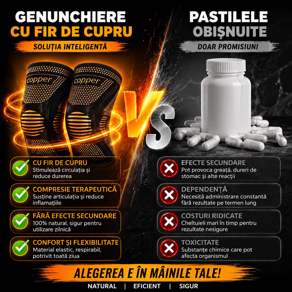 2 PERECHI Genunchiere cu insertie de Cupru – Compresie Elastică pentru Susținerea Genunchilor