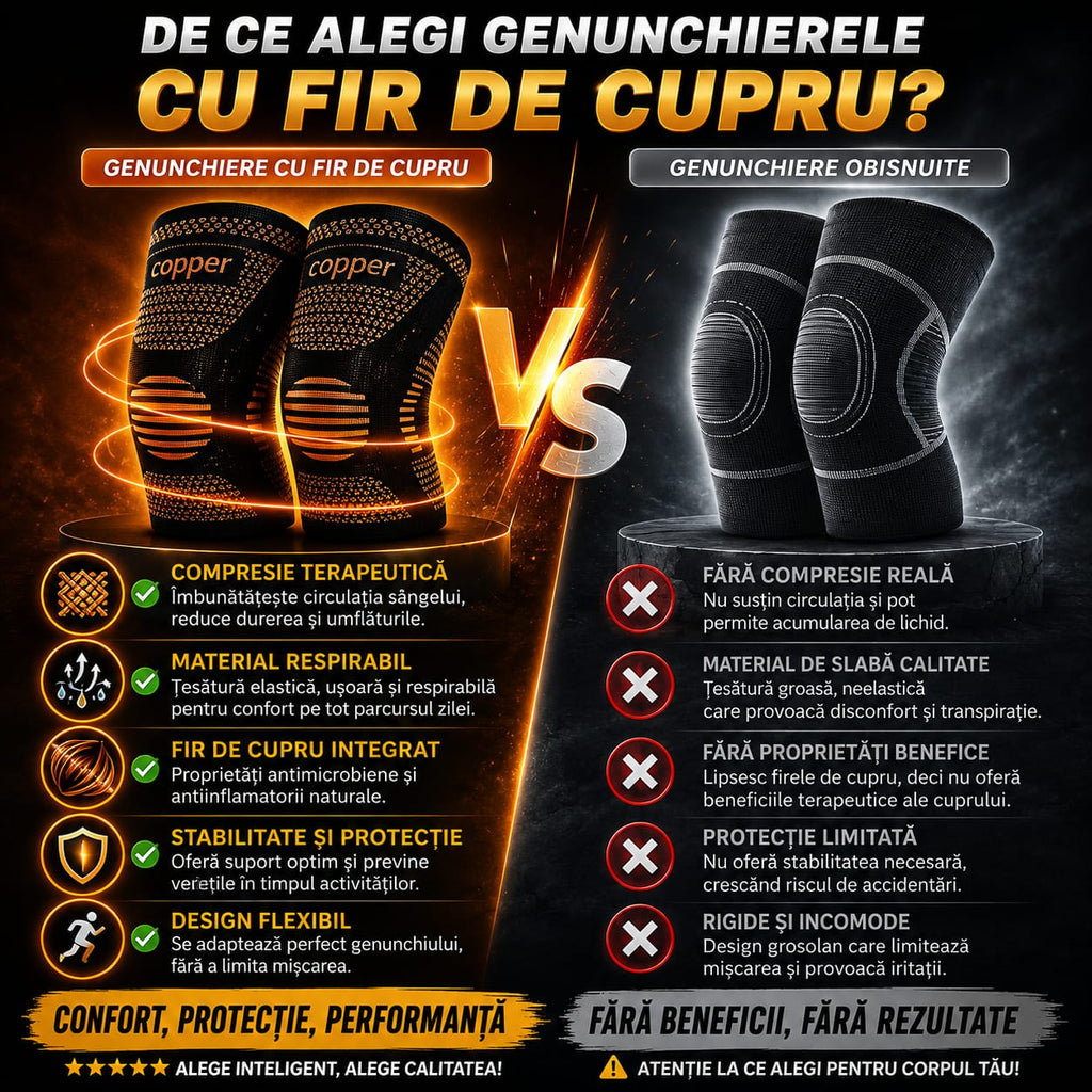2 PERECHI Genunchiere cu insertie de Cupru – Compresie Elastică pentru Susținerea Genunchilor