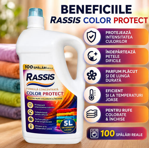 Detergent Lichid RASSIS Color Protect 5L – 100 Spălări Reale, Curățare Puternică & Protecție Intensă a Culorilor
