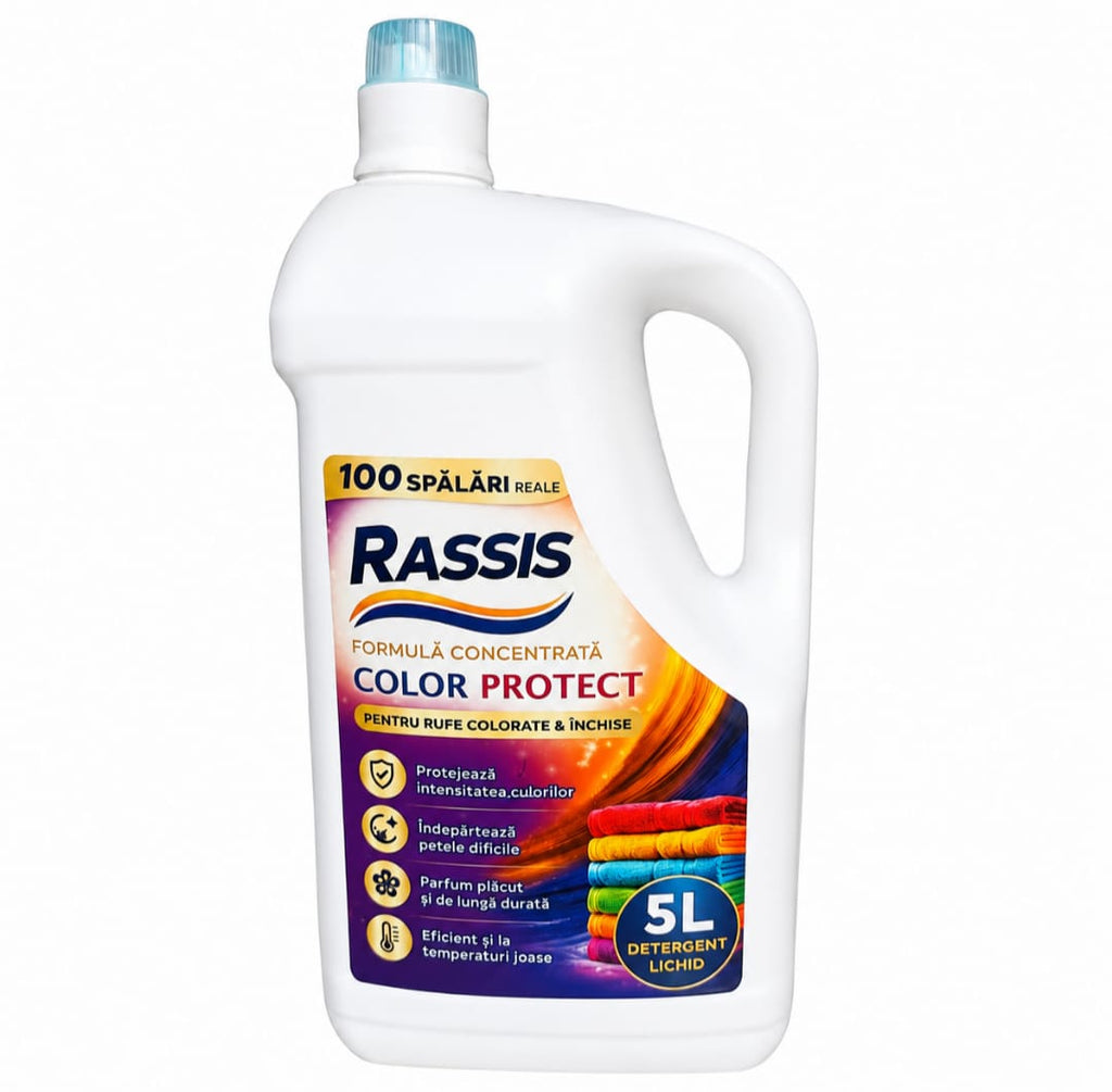 Detergent Lichid RASSIS Color Protect 5L – 100 Spălări Reale, Curățare Puternică & Protecție Intensă a Culorilor