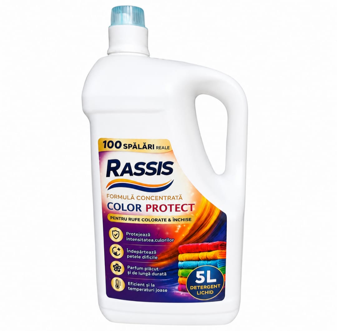 Detergent Lichid RASSIS Color Protect 5L – 100 Spălări Reale, Curățare Puternică & Protecție Intensă a Culorilor