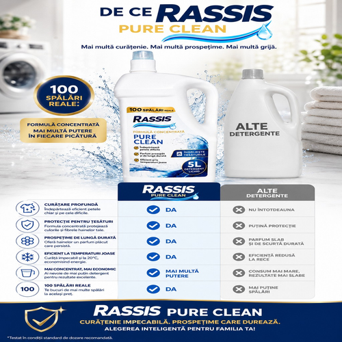 Detergent Lichid RASSIS Pure Clean 5L – 100 Spălări, Curățare Intensă & Parfum Persistent